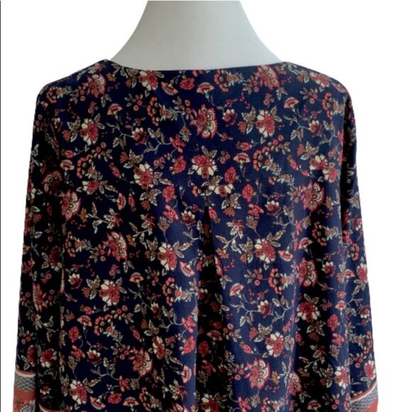 Love Richie Dress Tunic Navy Orange Mixed Floral Print Wide Sleeve Plus Size 1X - Picture 6 of 14